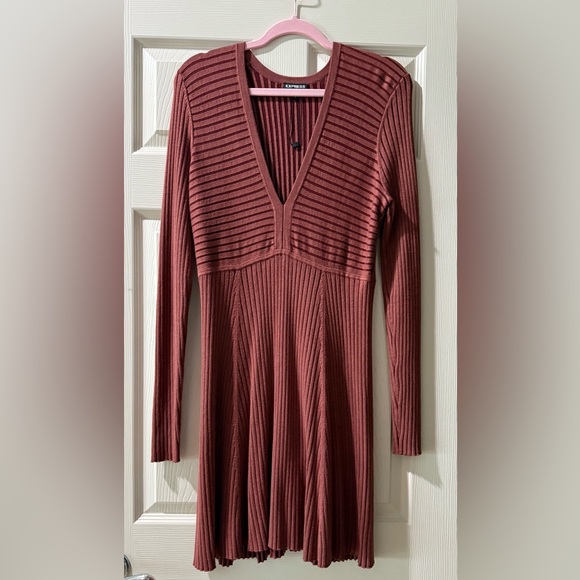 Express V-Neck Long Sleeve Sweater Dress - Picture 1 of 2